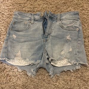 American Eagle floral pocket light wash jean shorts